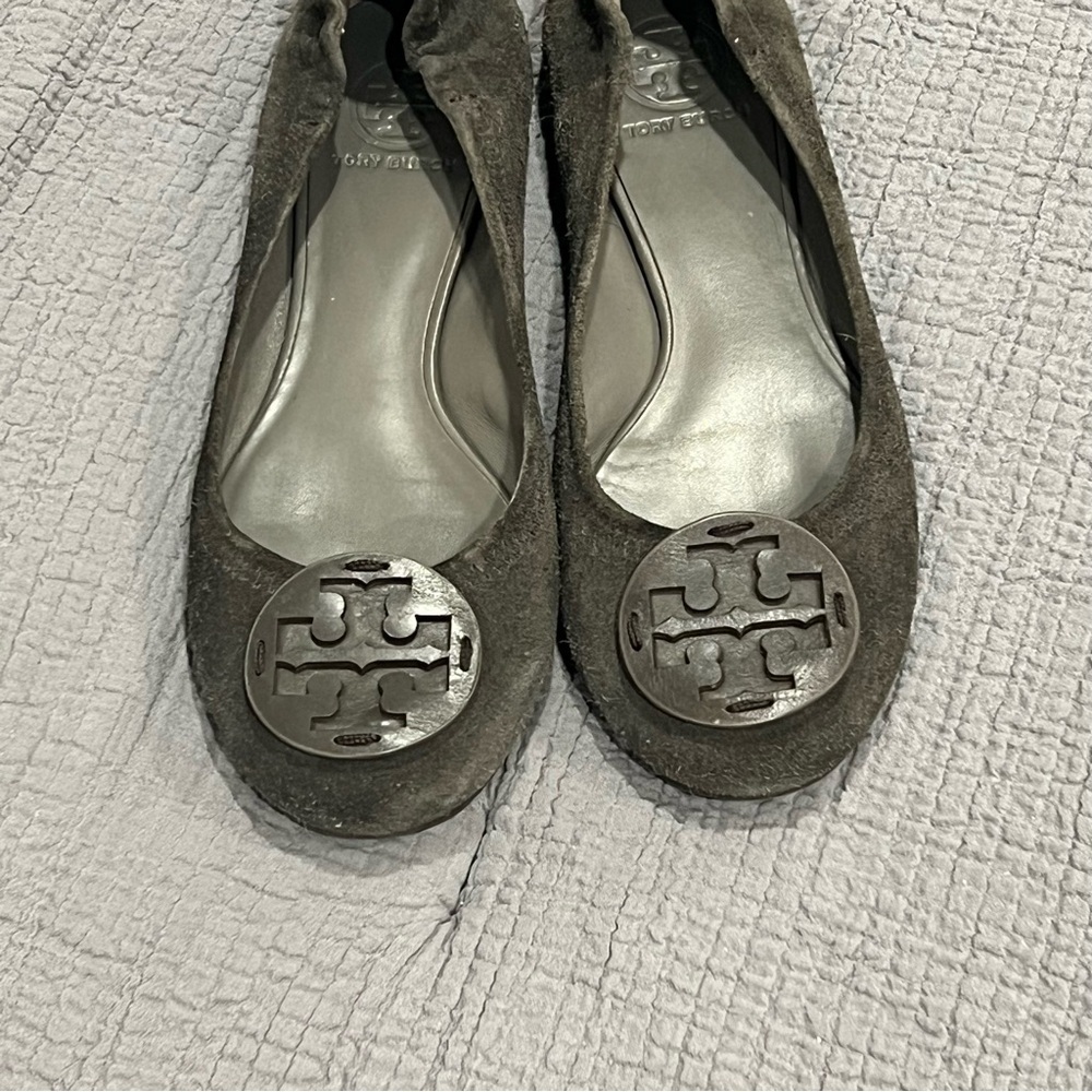 Tory Burch Reva Gray Heron Ballet Flat Suede Sz 8.5 Shoes